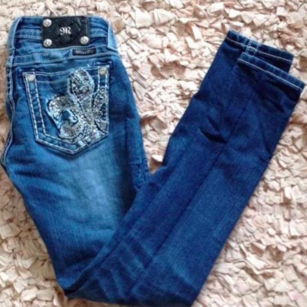 Miss Me Blue Skinny Jeans with Rhinestone Embellishments